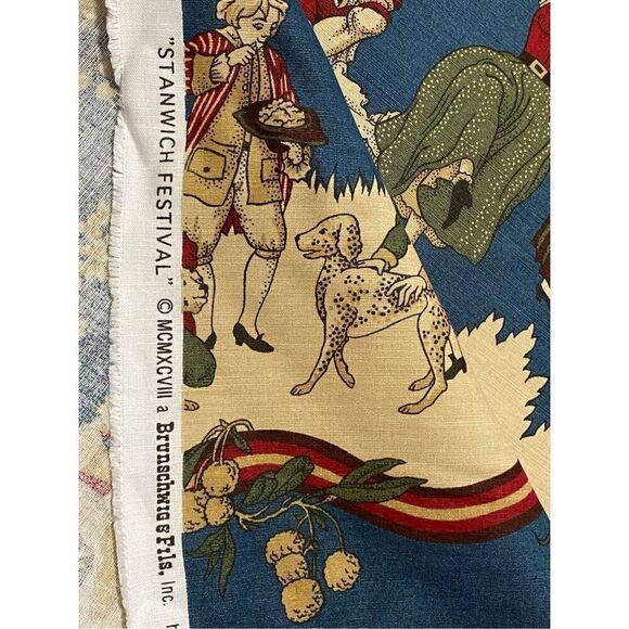 Brunschwig & Fils FABRIC Stanwich Festival HAND PRINT Colonial American Patriot - Picture 7 of 10